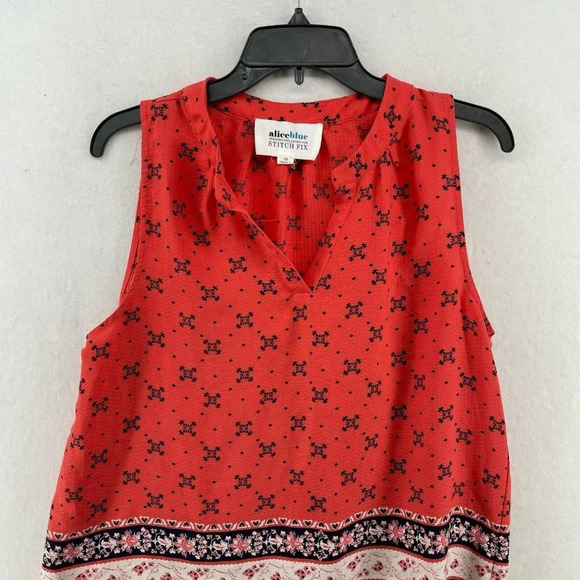 Alice Blue Blouse Women's Sz M Red Orange Sundai Split Neck Stitch Fix Henley - Picture 5 of 11